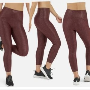 Spanx Booty Boost Metallic Dot Print Active 7/8 Leggings Size XL Wine/Rose Gold